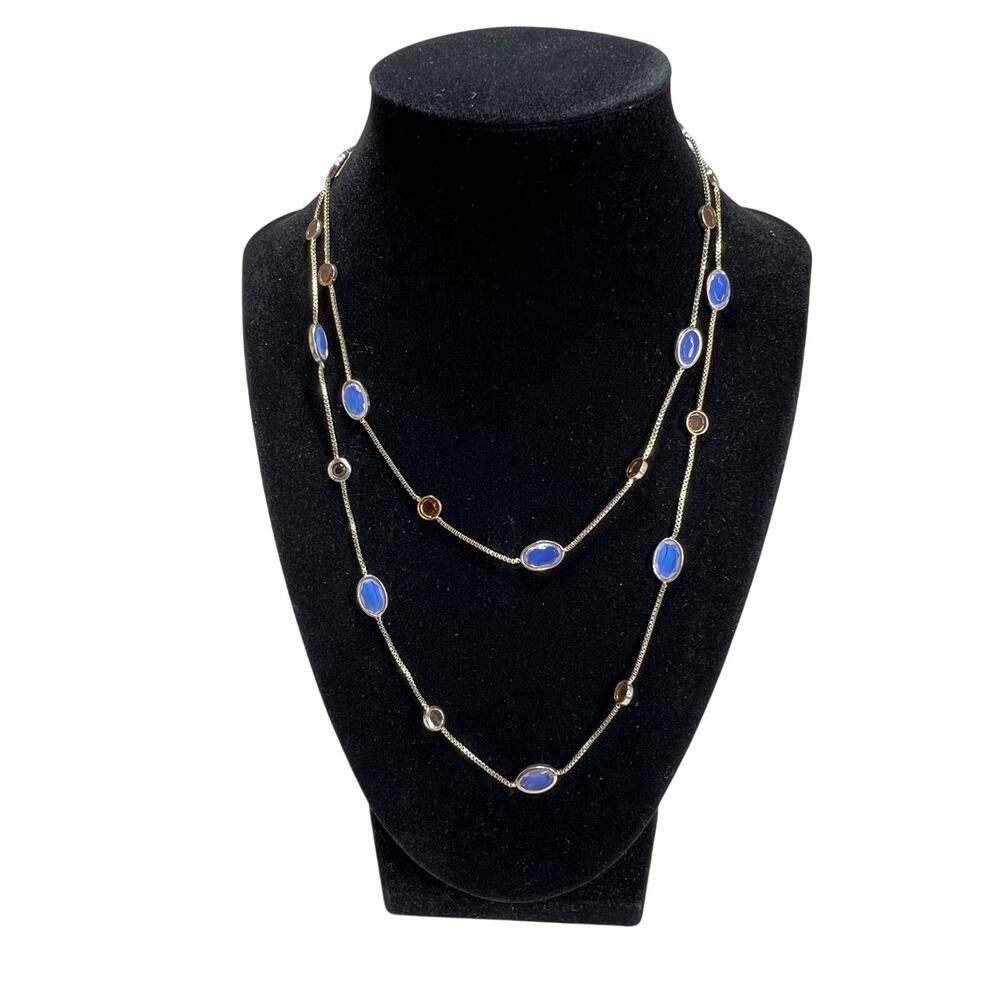 MONET Gold Tone Multi Strand Opalescent Cabochon Station Necklace Toggle